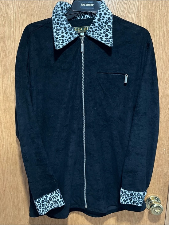 Gochu Jackets & Blazers - Black Jacket with Leopard-Print Collar
